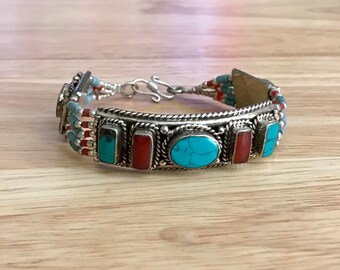 Tibetan Turquoise Coral Beaded Bracelet