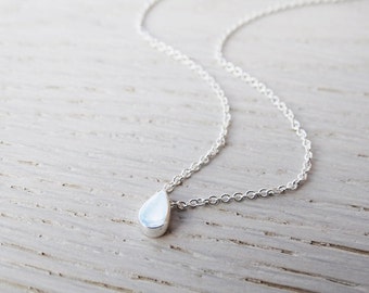 Tiny Silver Rain Drop Necklace - Sterling Silver
