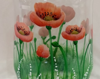 Hand Painted Poppies Glass Votive