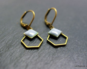 Art deco earrings, Hexagon earrings