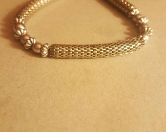 Silver bar and bead bracelet