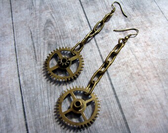 Brass stempunk clockwork gear earrings