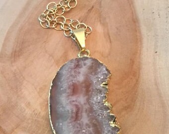 Amethyst Necklace: Gold Dipped Amethyst Necklace, Raw Amethyst Necklace, Amethyst Slice Necklace, Amethyst Pendant, Amethyst Geode