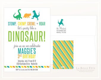 DINOSAUR Stomp, Chomp, Growl + Roar birthday invitation