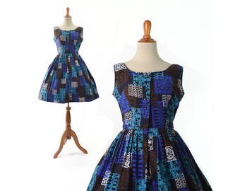 Reserved- 1950s Dress Vintage Dress 50s Dress Blue Dress 1950s Cotton Dress Rockabilly Dress womens Dress 1950s vintage Clothing small dress