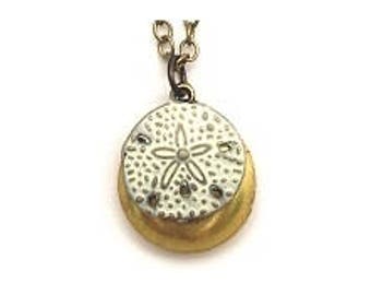 Sand Dollar Locket 20" Antiqued Brass Chain