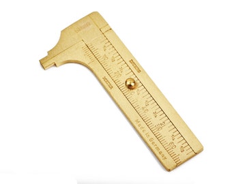 Brass Vernier Caliper, Bead measuring tool, measures in millimeters mm and inches in. range is 0-68mm, 0-2.5", made in Germany, tol0559