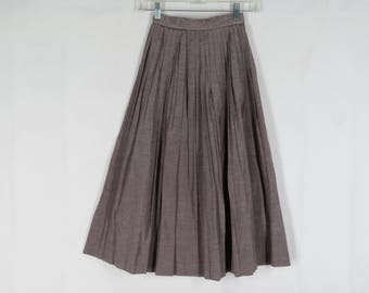 Vintage 50s 60s Pleated Skirt Shiny Solid Taupe XS