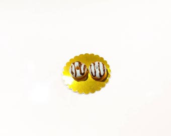 Set of two donuts miniature Mint coil chocolate polymer clay, ideal for dioramas or dollhouses