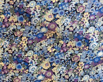 High quality cotton poplin, blue indigo floral print