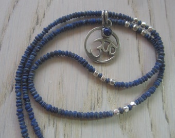 Om Lapis Silver pendant, Om Necklace, Lapis Lazuli Om pendant, Zen necklace