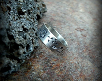 Dandelion wish ring, sterling silver band ring, dandelion band ring