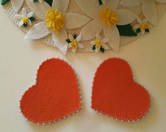 Heart Felt Coasters, Set of 2, Drink Coasters, Fabric Coasters, Felted Wool Coasters, Coaster Set, Thick Felt Coasters, Colorful Coasters.