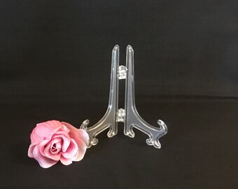 3.5" small Clear Easel Stand to display Shells, Table number displays, Wedding Table Number Easels, Picture Displays, Party number displays