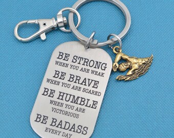 Swimming keychain. Swimming gifts. Swimmer gift. Be badass every day. Swimming charm. Swimmer keychain.