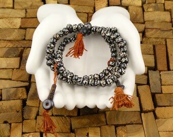 Black sign bone Om 108 Tibetan mala beads with 2 meter - Buddhist prayer beads
