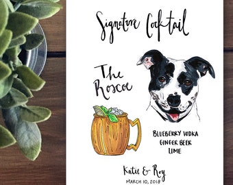 Custom Pet Signature Drinks Wedding Sign for Bar print, Signature Drink Sign with Dog, Signature cat sign, Party Sign with Pet, his and hers