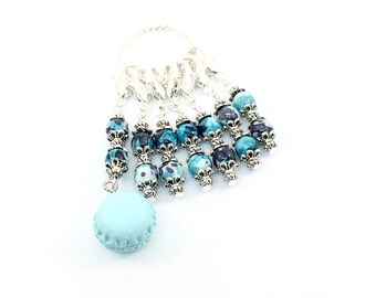 STITCH MARKER Crochet Knitting- Stitch Progress Marker-Counter Handmade- Macaron- Set of 6- Glass Bead- Crochet Gift