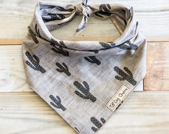 Gray Cactus Dog Bandana, Cactus Dog Bandana, Cactus Bandana, Tie On Bandana