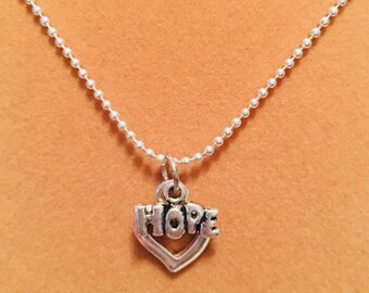 Silver Hope with Heart Charm Necklace