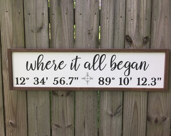 Personalized Latitude Longitude Sign/Where It All Began/Latitude Longitude Sign/Wedding Gift/Wood Coordinates Sign/GPS Coordinates Sign