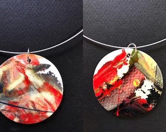 Necklace, wearable art. roriginale gift, action painting.