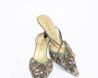 Vintage 90's Beaded Heels with Ankle Straps