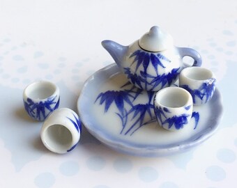 Miniature Tea Set,Miniature Chinese Tea Set,Miniature Drink,Dolls House Tea set, Miniature Tea Pot with 4 cup Set,Miniature tea cup