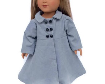 Gray Doll Coat, Grey Corduroy Doll Coat, Winter Doll Clothes, 18 Inch Doll Clothes