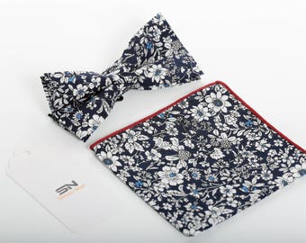 Bow Tie, Pocket Square, Floral Pre-Tied Bow tie, Groomsmen Wedding Bow Tie , Wedding Floral Bow Tie, Men Bow Tie, Pocket Square