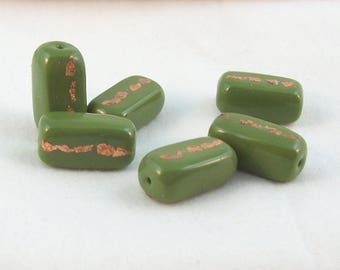 Handmade Polymer Clay Beads, Green with Copper Leaf