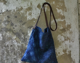 Handbag indigo natural blue green hippie festival crossbody sustainable rustic minimalist leather earthy kantha sashiko boho yoga bags