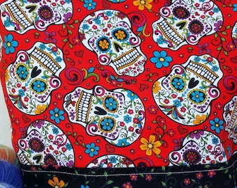 Large WIP Zipper Project Bag, Wedge Bag, Sugar Skulls, Day of the Dead, Dia De Los Muertos Zippered Project Bag, Knitting bag, Zipper