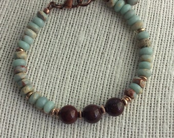 AQUA TERRA JASPER, Poppy Jasper, Gemstone Bracelet, Beaded Bracelet, Aqua Terra Jasper Bracelet, Copper