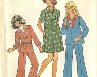 Simplicity 7105 Girls Smock Top Dress Pants Belt Vintage 1970s Sewing Pattern Size 7