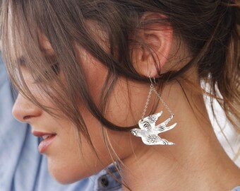 Bird Jewelry, Splittail Swallow Earrings, Split Tail Swallow Jewelry, Sterling Silver Dangle Earrings, Swallow Bird Chandalier Earrings Bird