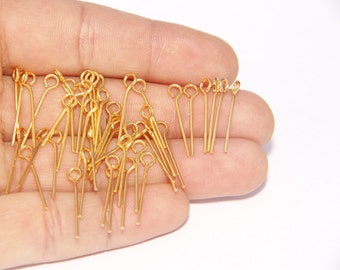 25 Pcs Gold Plated Eye Pin, 22 Gauge Brass Eye Pin, 20mm Gold Plated Eye Head Pin ALC15