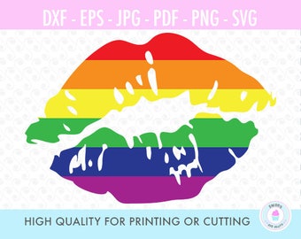 Kiss, Rainbow Lips, Gay Pride, svg file, silhouette, cricut, screen printing, graphic design, digital cut files, SVG, DXF, PNG, S34
