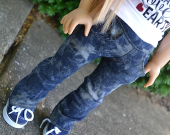 18 inch Doll Clothes - Dark Wash Bleached Straight Leg Jeans with real pockets - Blue Denim - fit American Girl - MADE TO ORDER