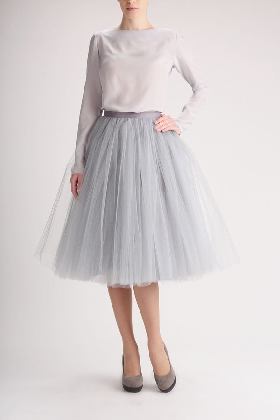 Plus Size Grey Tulle Skirt Handmade Long Skirt Handmade Tutu 2893