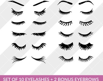 Set of 10 Eyelashes svg, eps, dxf, studio3, png, jpg, clipart Silhouette Cameo Cricut Design Space Brother Scan Cut Files Makeup Eye Lash