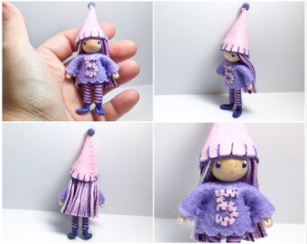 Birthday Bendy Doll by Princess Nimble-Thimble - Waldorf 5th Fifth Birthday Party Cake Topper Girl, Bendable Felt Doll, Cupcake Party Favor
