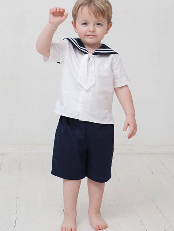 Bébé garçon costume marin garçon baptême lin tenue nautique