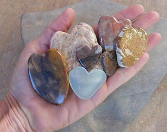 Natural hearts - Love heart flock of seven - handmade stone hearts, contemplation stones