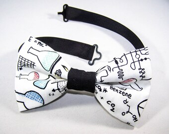 SCIENCE / Handmade Fabric Bow Tie / Bowtie with Adjustable Strap / Ready to Ship / Adult Science Bow Tie / Geek / Science Teacher Gift / A