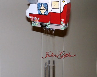 Small Camper Wind Chime-Red,Silver Wing-Solid Aluminum Chimes-Hand Crafted-OOAK-WCHC-TT0012