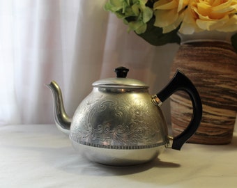 Vintage Swan Brand Carlton Ware Aluminum 4 Cup Tea Kettle, Teapot, England