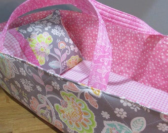 Doll Carrier, Will Fit Bitty Baby and Wellie Wisher Dolls, Paisley with Pink Lining, 16 Inches Long