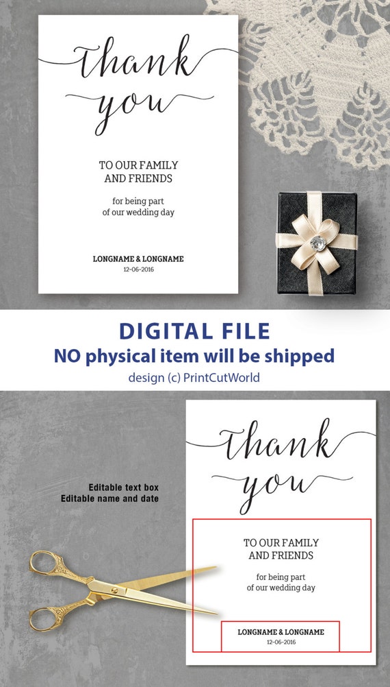 diy thank you sign template 5x7 classic wedding thank you card