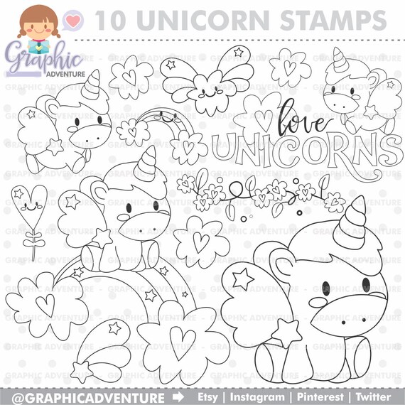 Unicorn Stamp COMMERCIAL USE Digi Stamp Digital Image